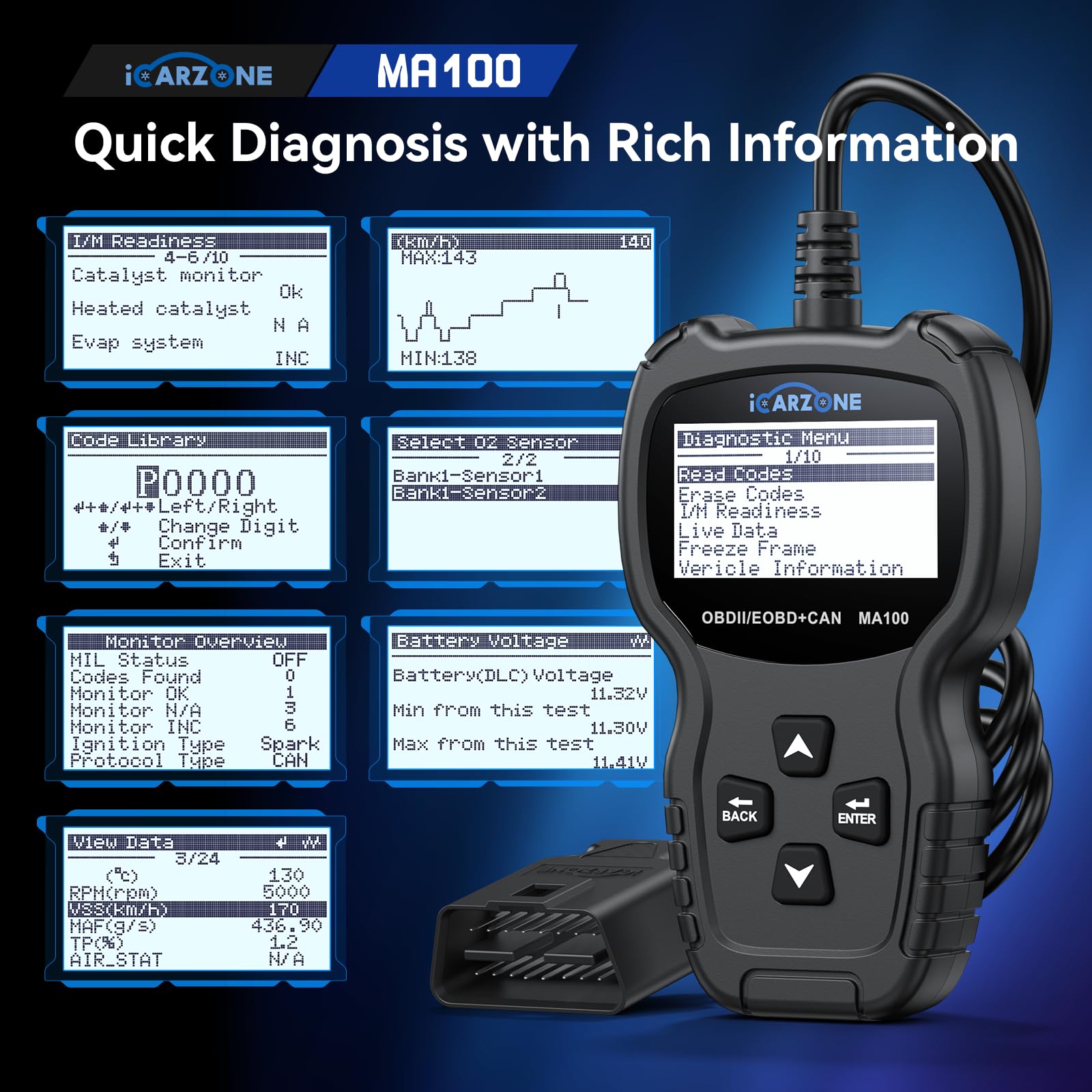 Skaner OBD2 MA100 Profesjonalny czytnik kodów OBDII Narzędzie Diagnostyczne do Check Engine Light