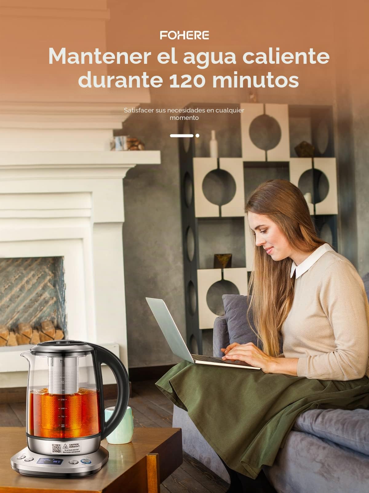 FOHERE Hervidor de Agua con Ajuste de Temperatura, Hervidor Eléctrico con 6 Ajustes Preestablecidos, 2 Horas de Función de Mantener Caliente, 2200 W Tetera de 1,7 L, Pantalla LCD