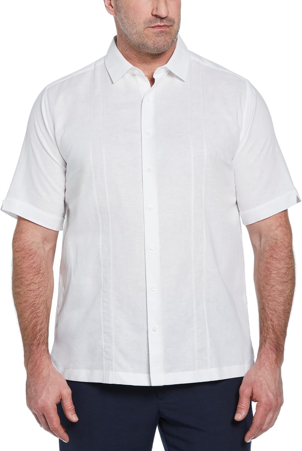 Cubavera Mens Linen Blend Embroidered Panel Short Sleeve Button-Down Shirt