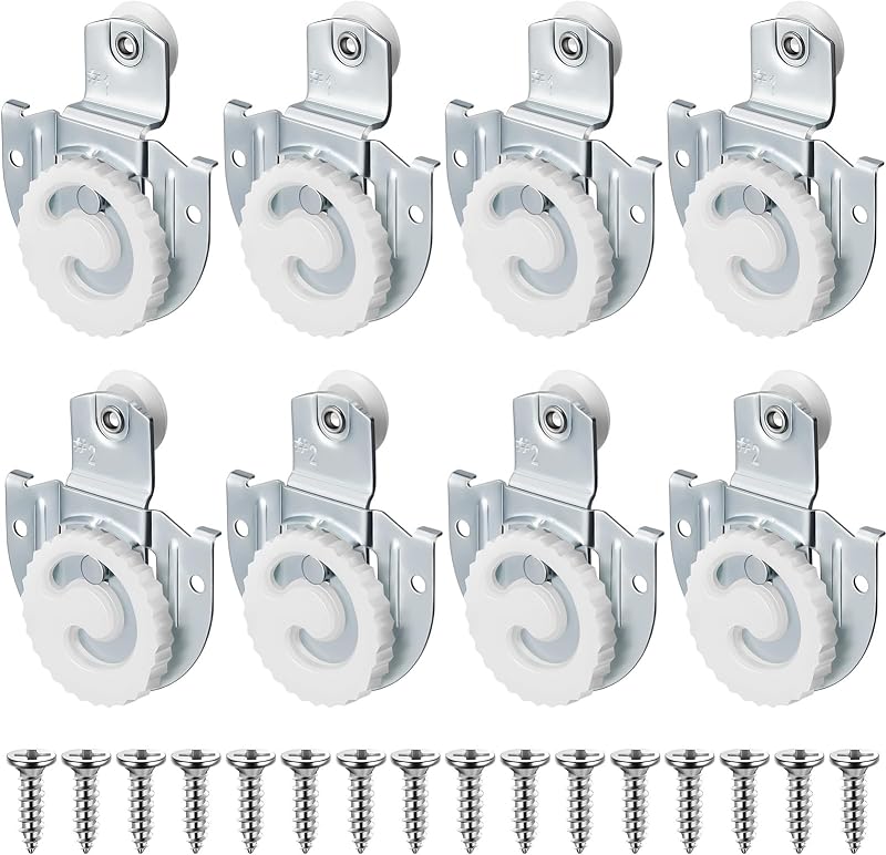 Yaocom Paquete de 8 rodillos para puertas corredizas de armario, ganchos ajustables, perchas, kit de perilla para puerta de armario, con 16 tornillos para armario (#1, #2)