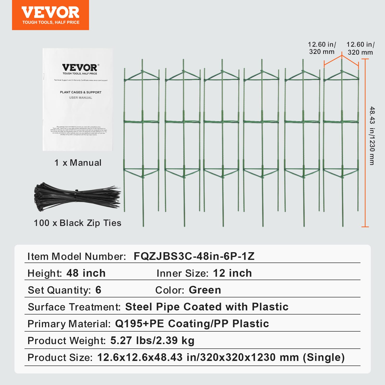 VEVOR Gabbie per Pomodori da Giardino 6 Pacchetti, Supporto per Pomodori 121,92cm, Gabbia Sostegno per Piante Alte Impilabile, per Aiuole Rialzate, Verdure, Fiori Piante Rampicanti da Giardino Orto