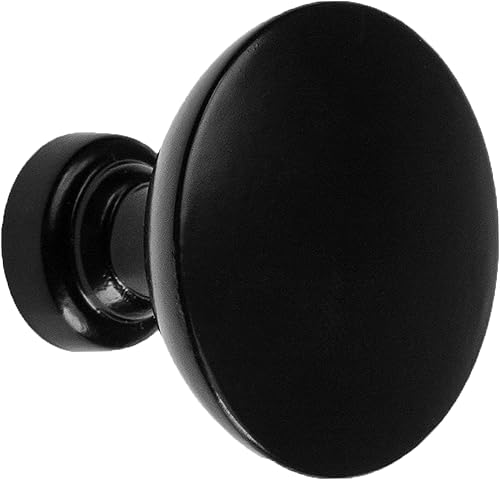 Ilyapa - Perillas planas y negras para gabinetes de cocina, color negro, asas redondas, paquete de 25 unidades de accesorios para gabinetes de cocina