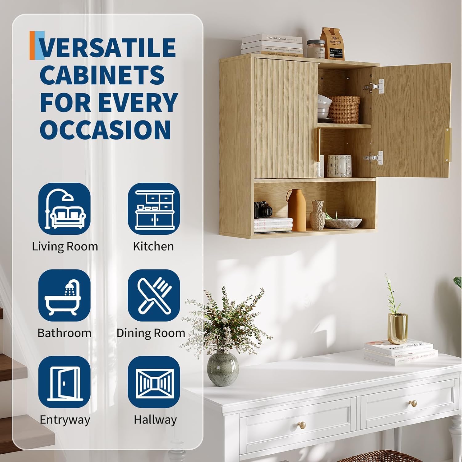 Bathroom Wall Cabinet - Medicine Cabinet with Wave-Patterned & Adjustable Shelf - 25x23x8 Inch Wall Cabinet for Bathroom, Kitchen, Laundry Room, Entryway