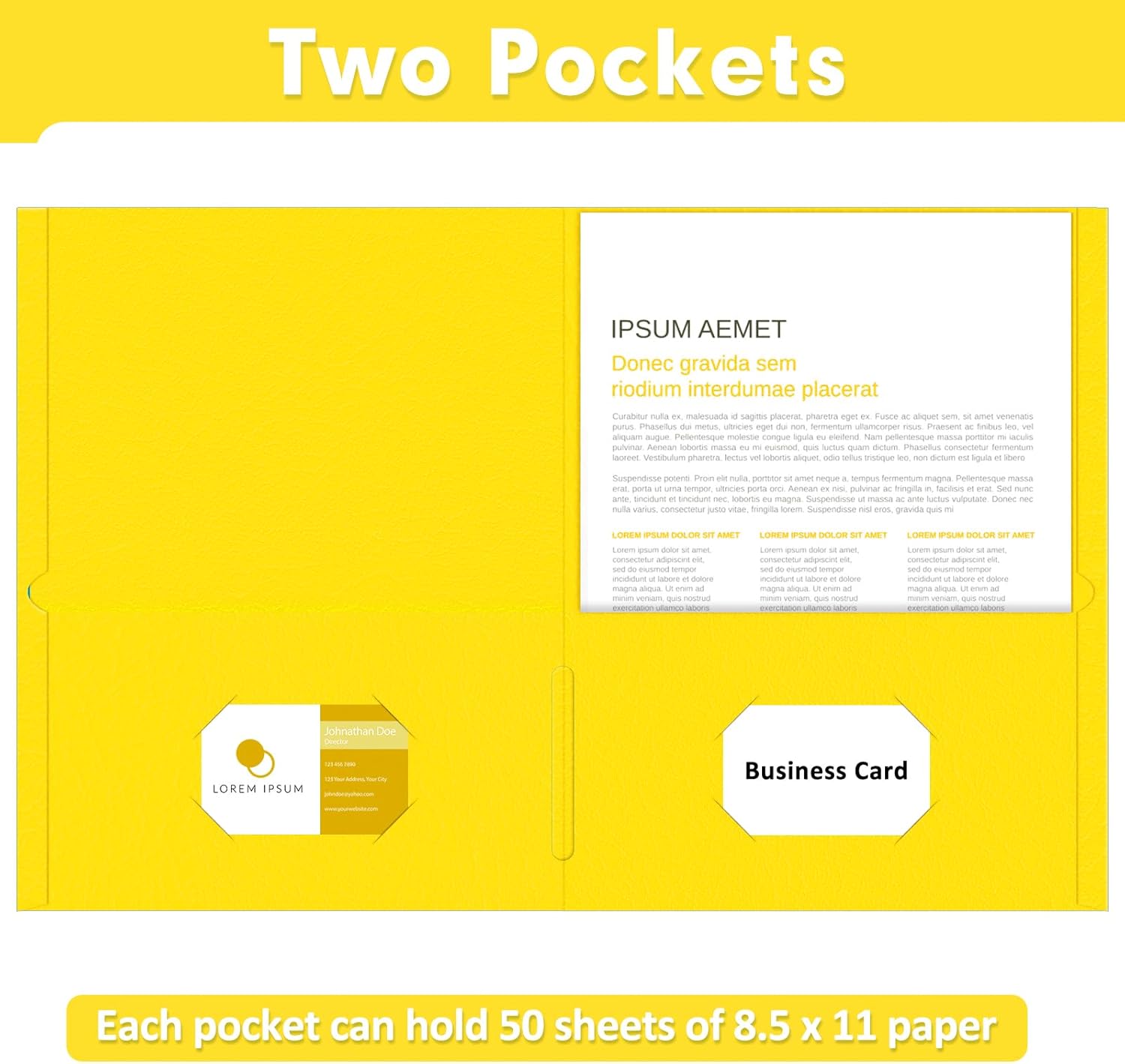Two Pocket Folders, PANDRI 50 Pack 2 Pocket Folders, Letter Size Paper File Folder for School Office Home Business, Yellow