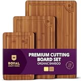 ROYAL CRAFT WOOD Wooden Cutting Boards for Kitchen Meal Prep & Serving - Bamboo Wood Serving Board Set with Deep Juice Groove Side Handles - Charcuterie & Chopping Butcher Block for Meat &lpar;3 Pcs&rpar;