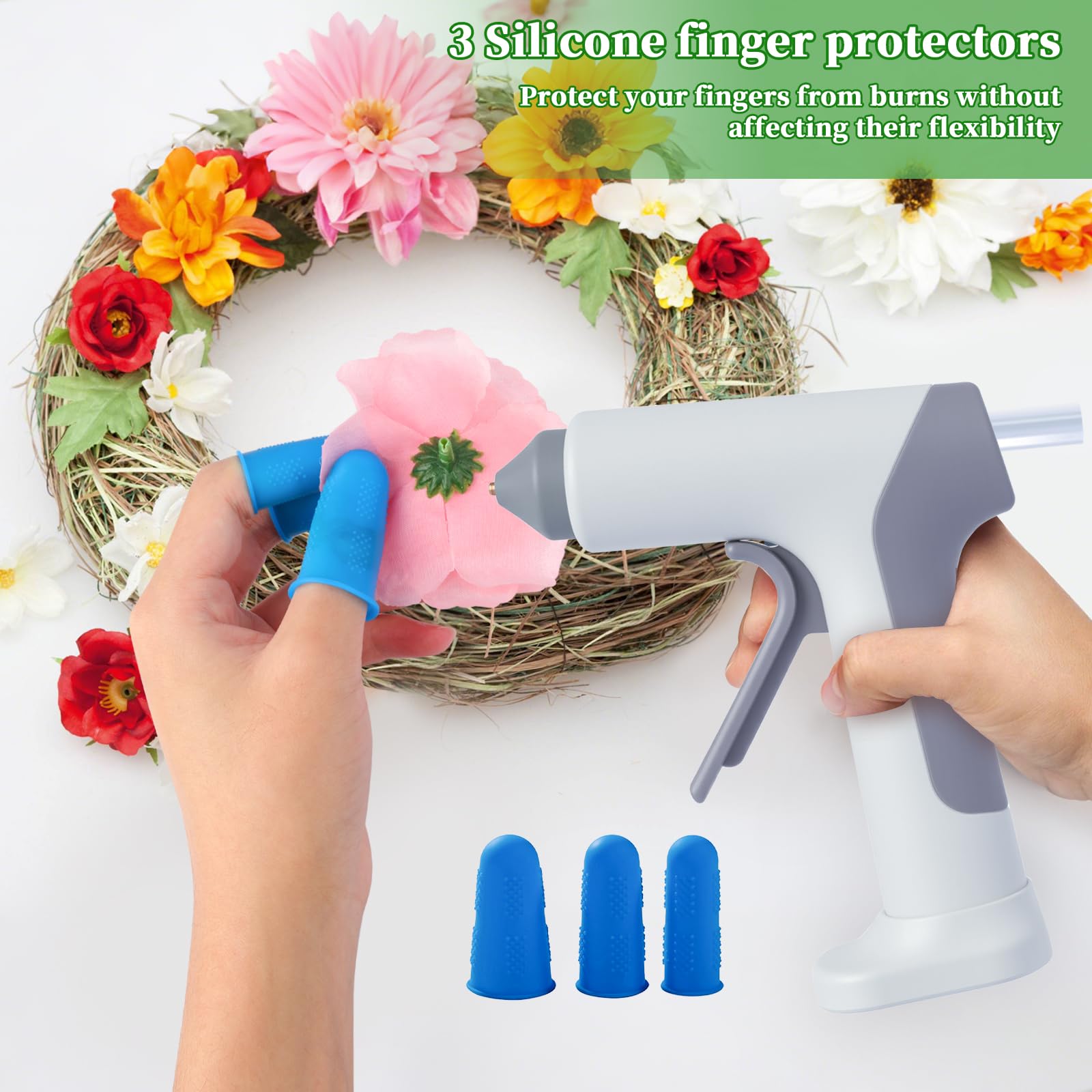 Pistola de pegamento caliente con 20 barras de pegamento transparentes y 12 de colores, calentamiento ultrarrápido de 15 s, mini pistola de pegamento caliente recargable a través de USB-C, recipiente