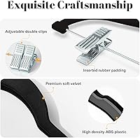 Vista 4 de HOUSE DAY Perchas de terciopelo para faldas, paquete de 36 perchas de terciopelo negro para pantalones con clips ajustables, ahorran espacio