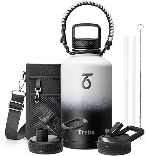 Miniatura 30 de Trebo Botella de Agua de 24 oz Aislada con Tapa y Pajita, Termo de Acero Inoxidable de Doble Pared al Vacío con Mango de Paracord, Frasco Deportivo