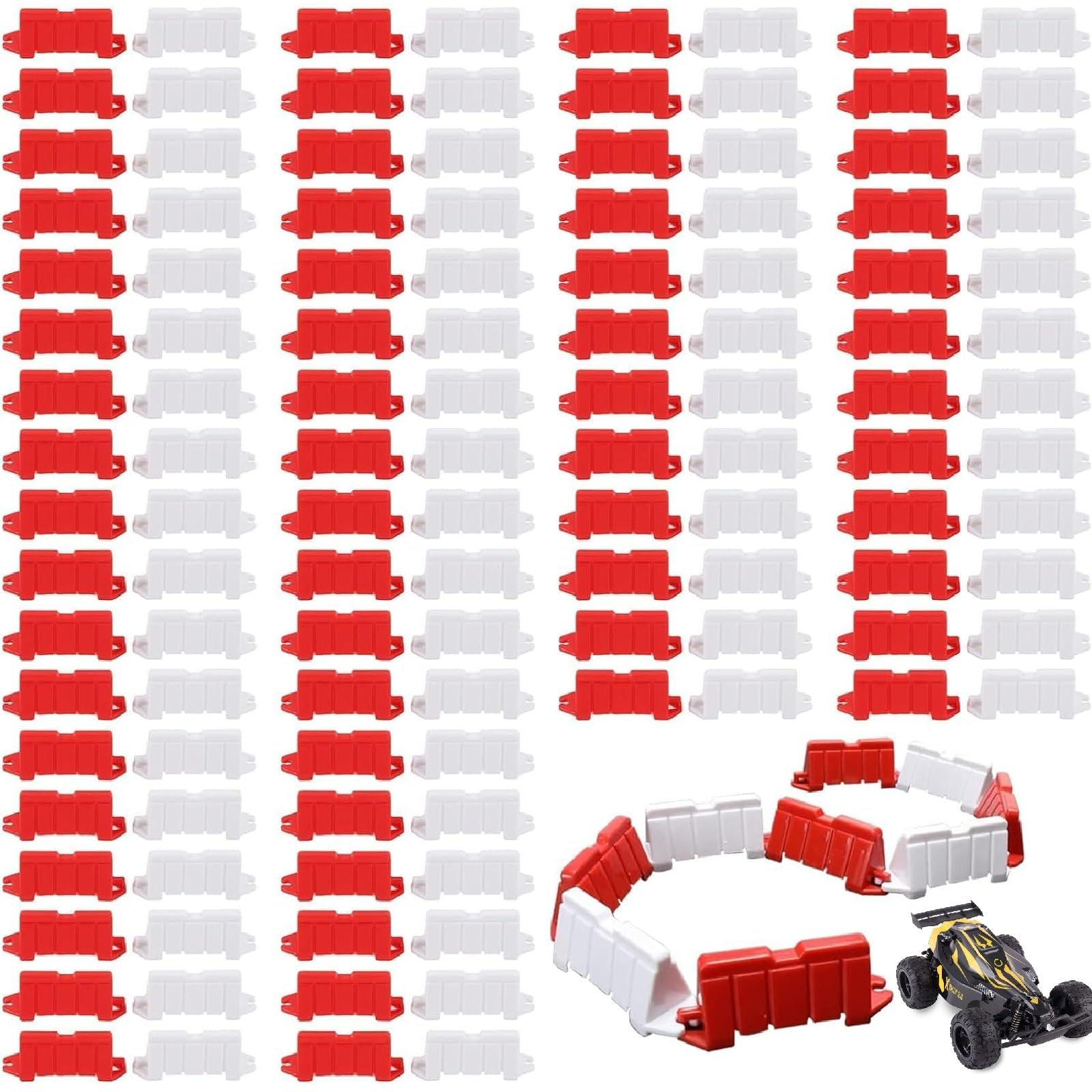 Kiuiom Barriera per Auto RC,Barriera per Pista da Corsa alla Deriva RC,Drift Accessori per Auto Telecomandati 120PC Barriera Stradale Fai-da-te Blocchi Stradali RC Pista di Deriva Auto RC Accessori