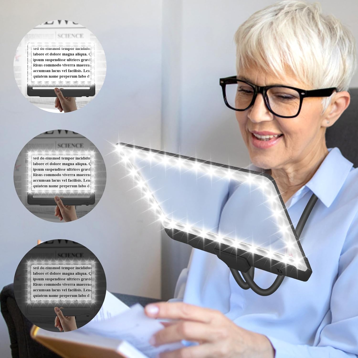 NZQXJXZ Large Hands Free Magnifying Glass with 46 Bright LED Lights and Stand for Reading 5X Full Book Page Magnifier Flexible Gooseneck Magnifier for Newspaper, Sewing, Cross Stitch, Small Prints