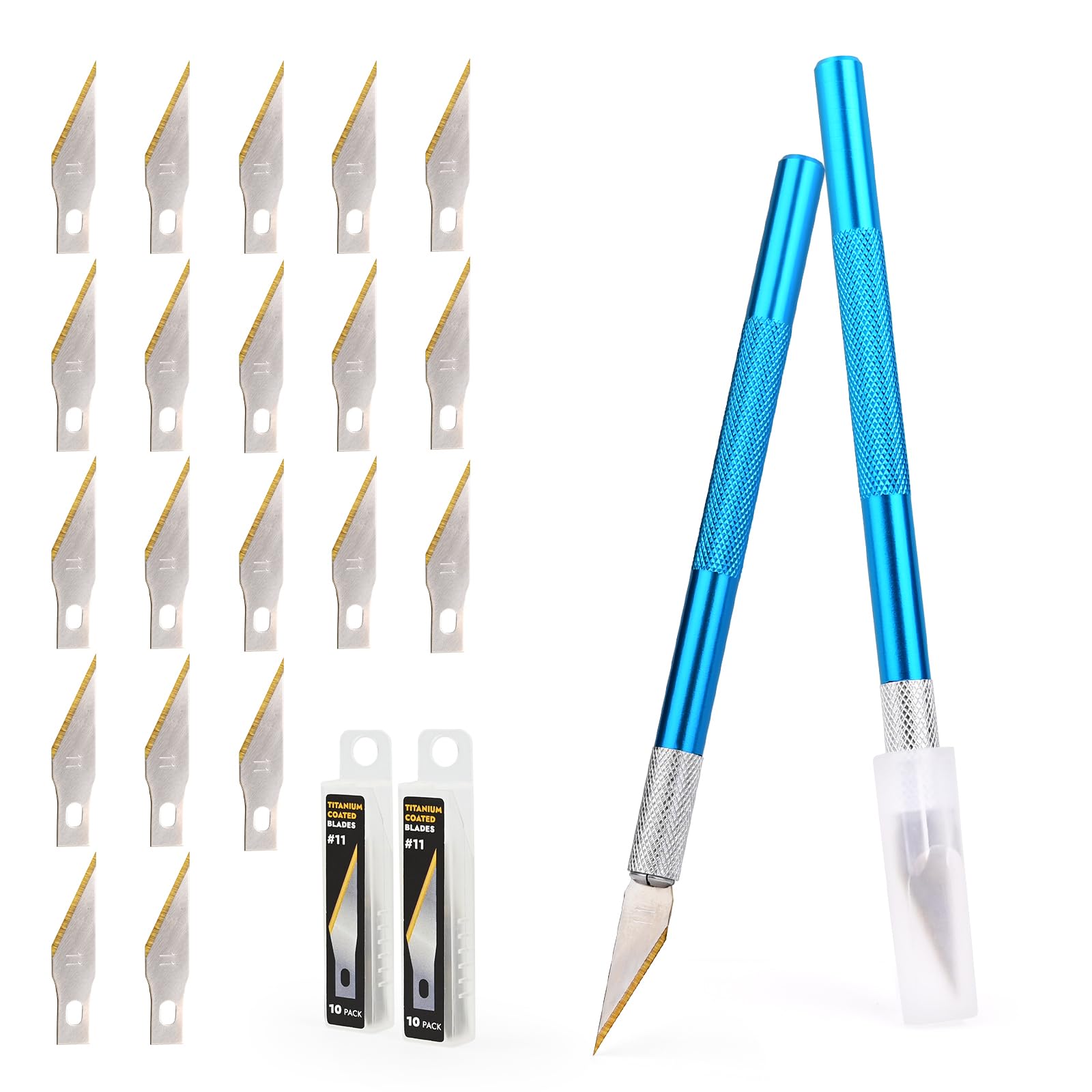EHDIS 2 Cuter Manualidades Precision con 20 Cuchillas de Titanio, Cuchillo Artesanal, para Arte Cortar Papel Cartón y Tallar Bricolaje Trabajos Artesanales, Azul
