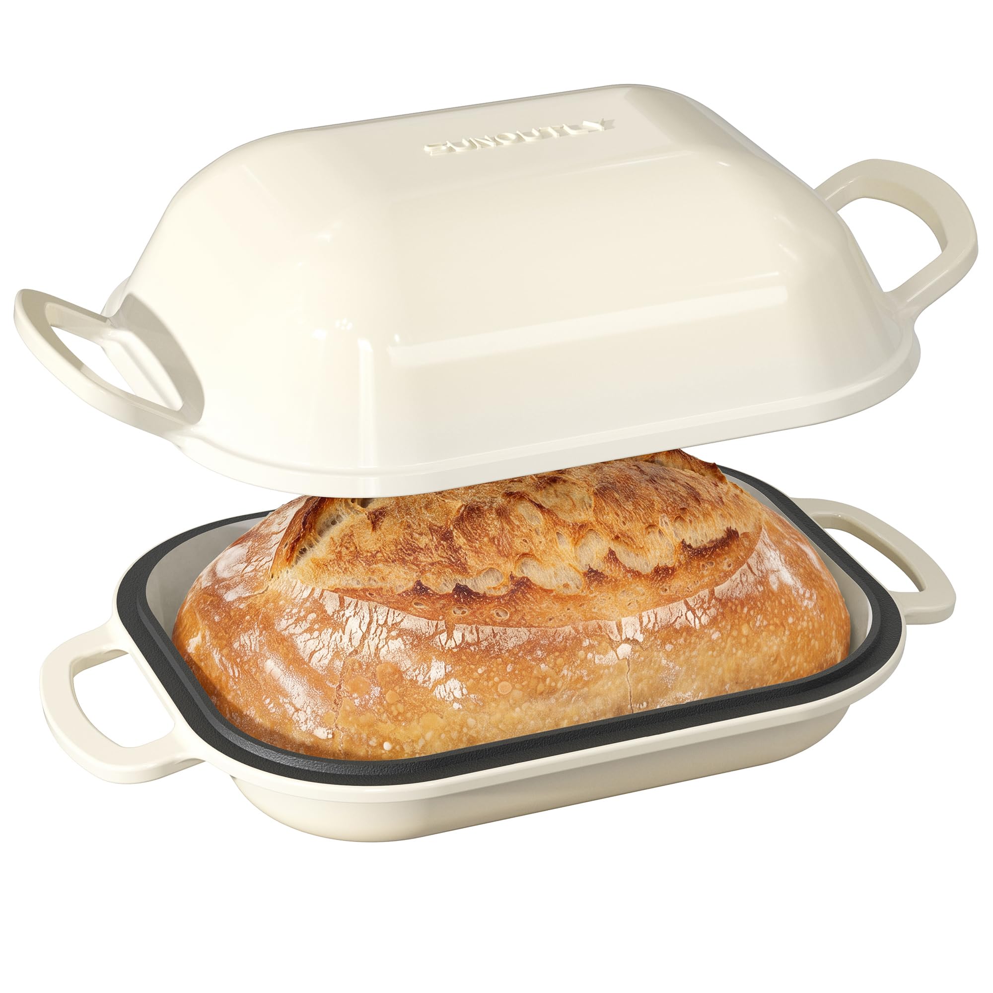 Enameled Cast Iron Dutch Oven for Bread Baking, 6.3QT Meatloaf Pan, White