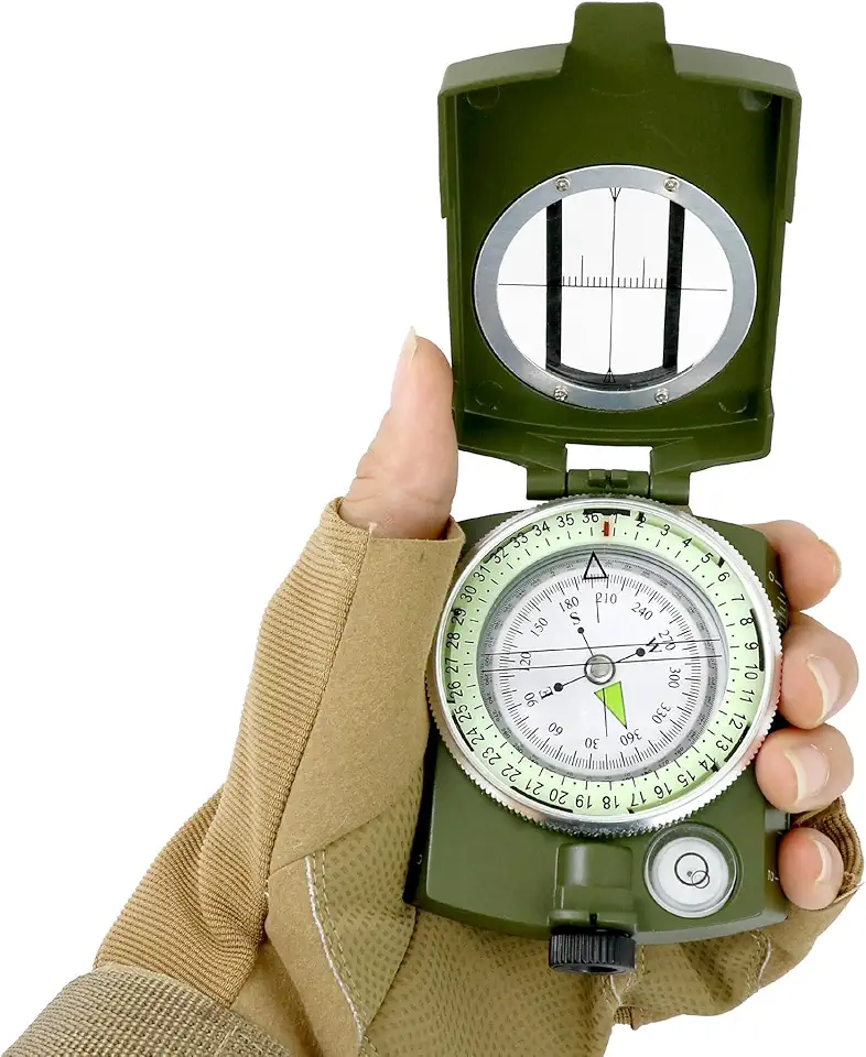 Bússola militar de sobrevivência com bolsa de transporte, bússola para caminhadas, impermeável e à prova de trepidação, verde militar