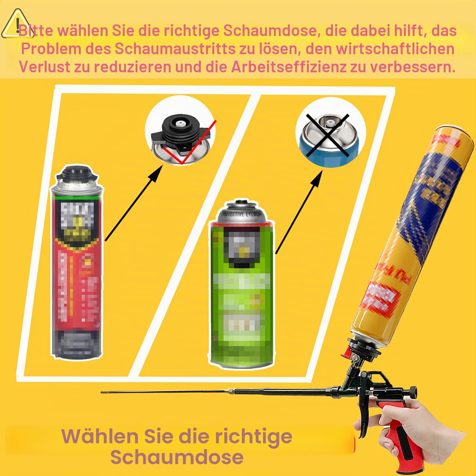 63cm Schaumstoffpistole – PTFE-beschichteter Korb, robuste Spray-Schaumpistole für Isolierung, PU-Schaumpistole für Abdichtung, Füllen, Versiegeln, Professionell für DIY-Projekte (Rot)