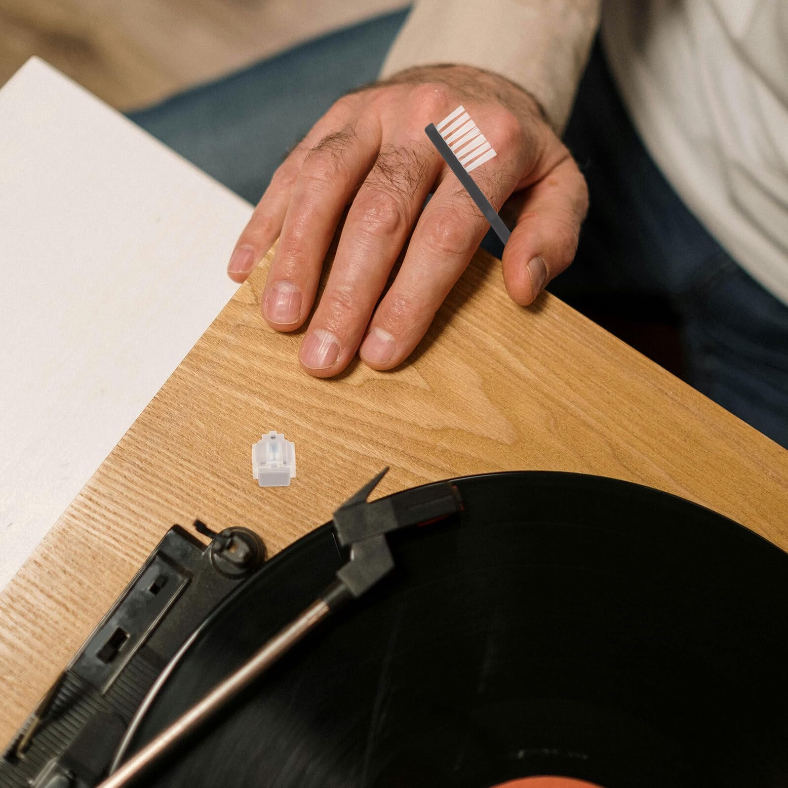 GALPADA Puntina per Giradischi in Vinile con Spazzola di Pulizia Bianca, Set, Materiale Plastico e Metallo, per Ripristino Suono e Pulizia Professionale in Casa