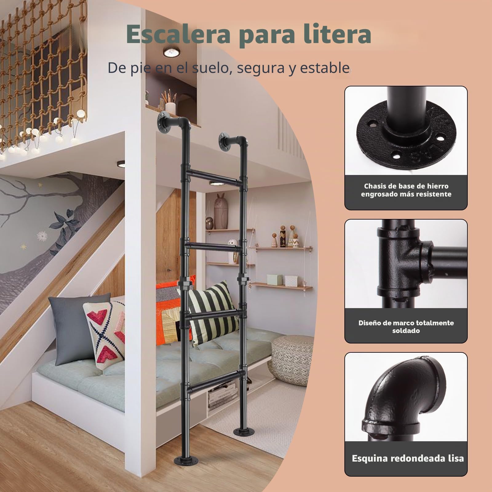 Escalera de 5 peldaños montados desde la pared al suelo, robusta escalera de salida para ventana de sótano, escalera de escalada para ático, dormitorio, cubierta, autocaravana, capacidad de carga 150