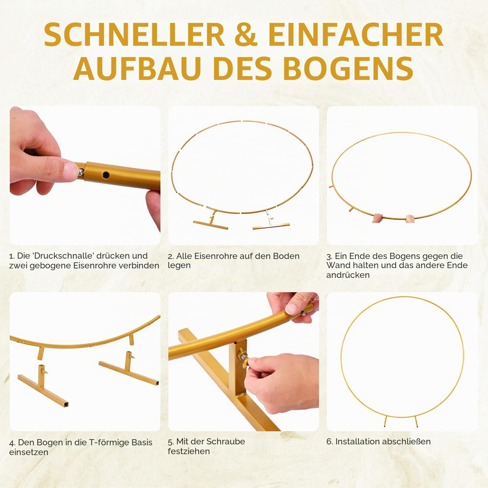 Riesiges rundes Goldmetall-Ballonbogen-Kit Abnehmbar 2.2M Hochzeit Bogen Hintergrund Stand Leicht zu tragen und wiederverwendbar Beste Dekoration for Party Festival