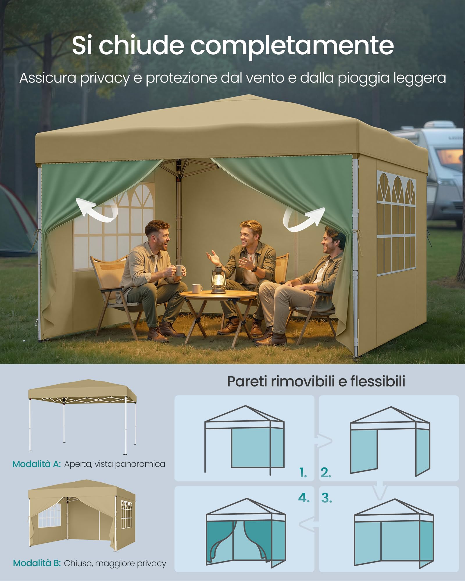 SONGMICS Gazebo Pieghevole 3x3 m Beige GCT104LZ01