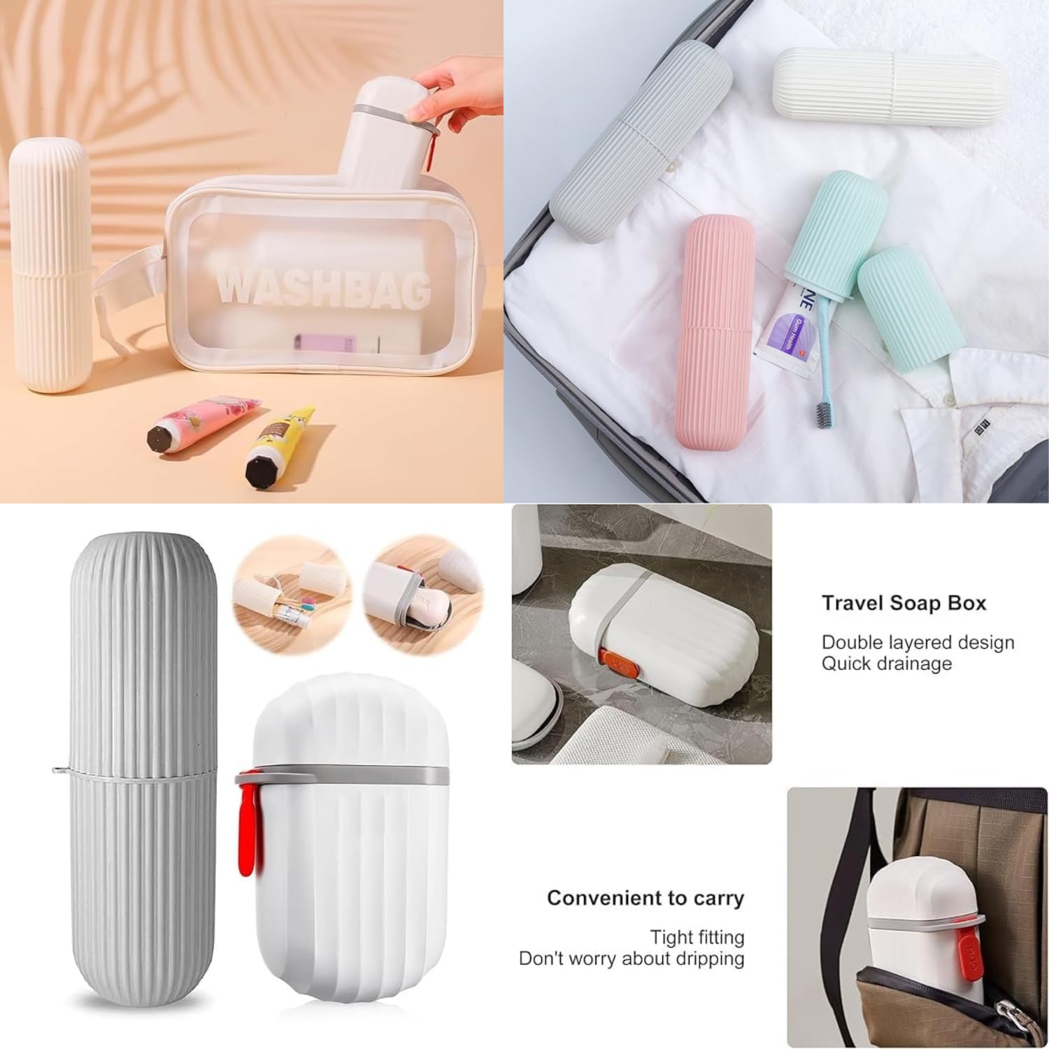 1 Pcs Travel Soap Box with 1 Pcs Toothbrush Case, Durable Waterproof Soap Box with Brush Holder, Soap Case Holder for Bathroom | Toothbrush Holder for Travel Traveling Accessories for Outdoor Camp 2