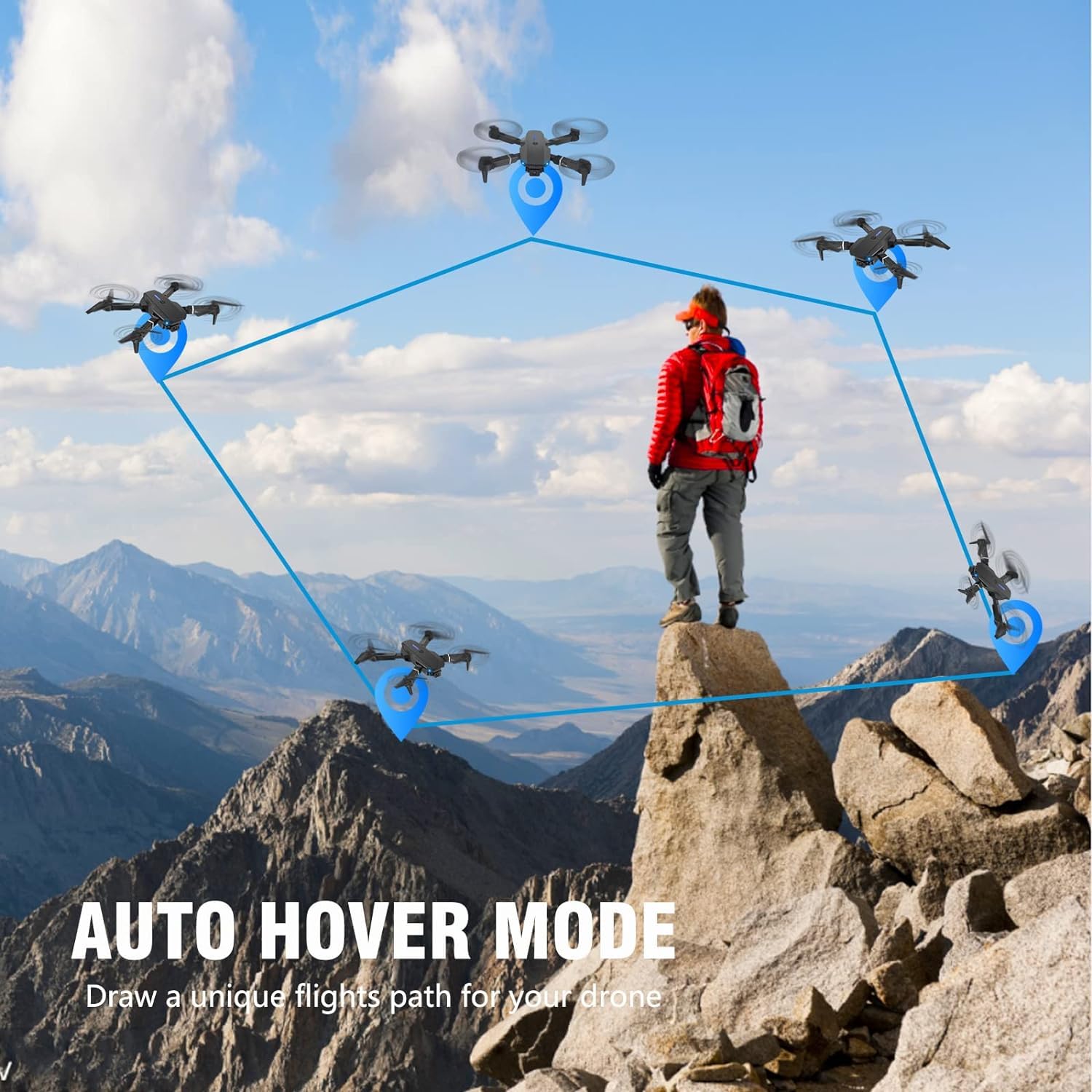 Drohne mit Kamera 4K, ferngesteuerter Quadrocopter mit Headless-Modus, Start/Landung mit einer Taste, Höhenhaltung, faltbar, Flugroute, 360°-Flip, Mini-Drohne als Geschenk für Anfängerkinder