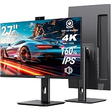27 Inch 4K Monitor with Webcam - 160Hz UHD 3840x2160 IPS Vertical Gaming Monitor with Pop-Up 3MP Webcam, Speakers & Microphone, HDMI/DP/USB-C, VESA, for Gaming Design Home Office