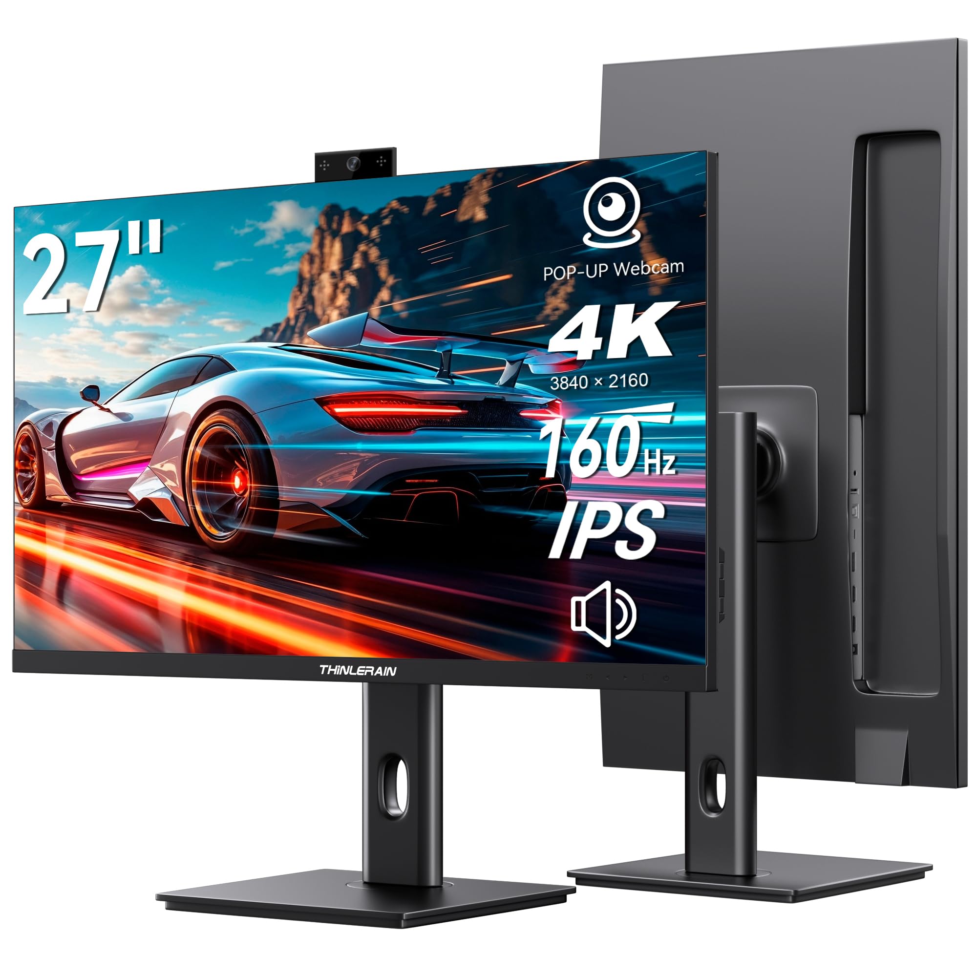 Photo 1 of Thinlerain 27 Inch 4K Monitor with Webcam - 160Hz UHD 3840x2160 IPS Vertical Gaming Monitor with Pop-Up 3MP Webcam, Speakers & Microphone, HDMI/DP/USB-C, VESA, for Gaming Design Home Office