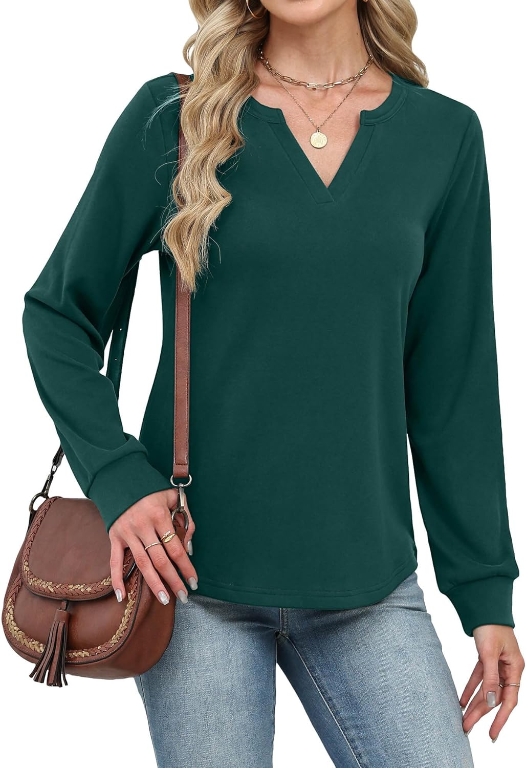 Gloria&Sarah Womens Casual Plaid Long Sleeve Shirts V Neck Fleece Tops Fall Winter Outfits - Image 4