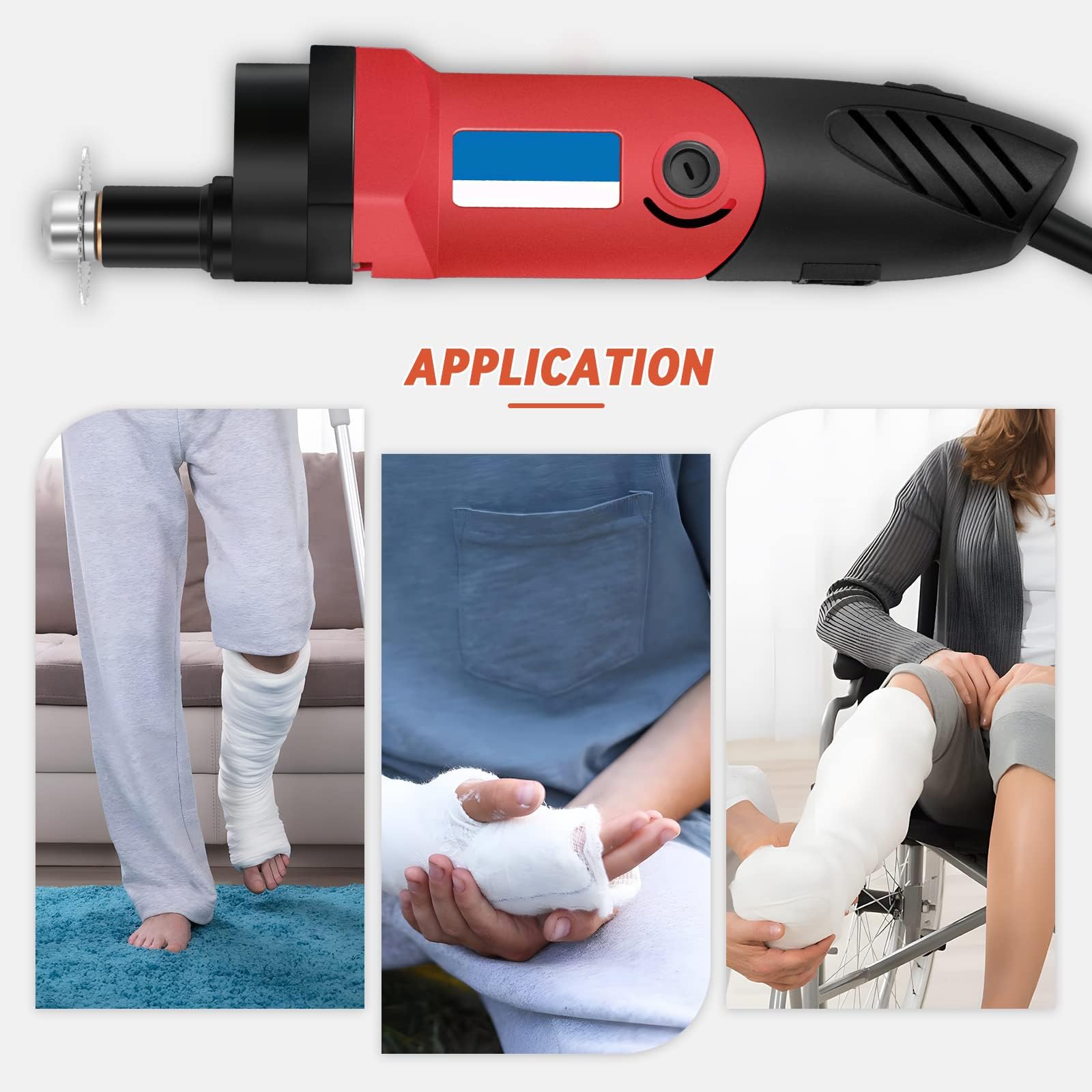 Medizinischer elektrischer Gipssäge-Gummschneider, 12500 U/min Geschwindigkeitsverstellbarer orthopädischer Gipsschneider, orthopädisches Sportmedizin-Chirurgiewerkzeug mit 3 Sägeblättern Gips(Red)