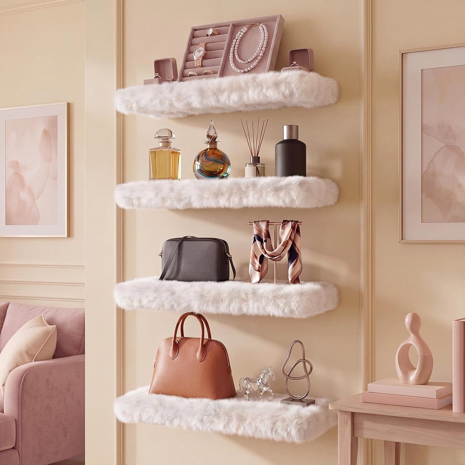 Pinkunn 4 Pcs White Floating Shelves for Wall White Nail Polish Shelves image 3