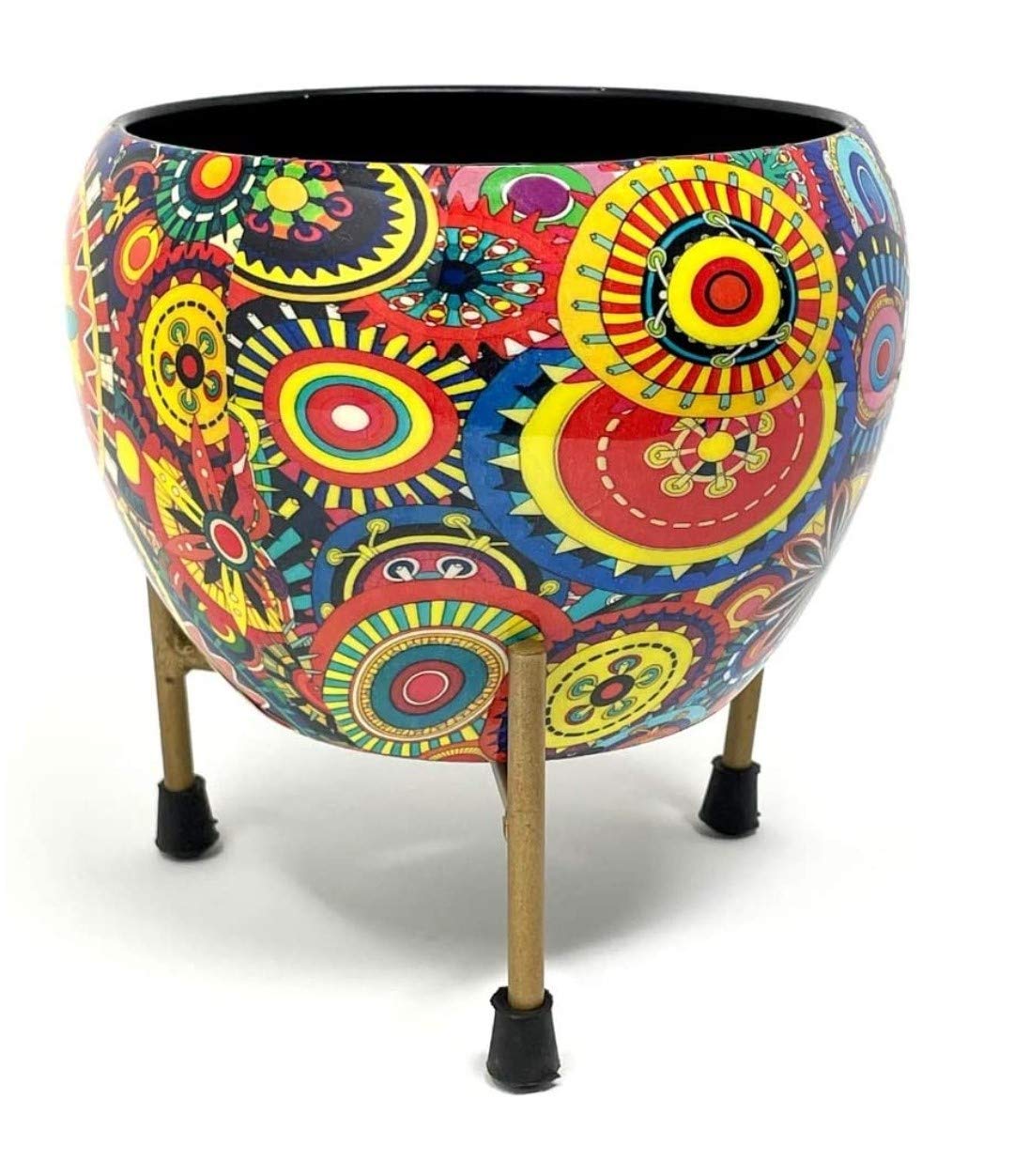 E-SELLER Multicolour Metal Pot with Stand, Rust-Free Powder Coating, Indoor Outdoor Use, Home Office Decor, Plants Not Included, Pot Size: 10 * 13cm, Stand Height: 7.5cm(Pack of 1)