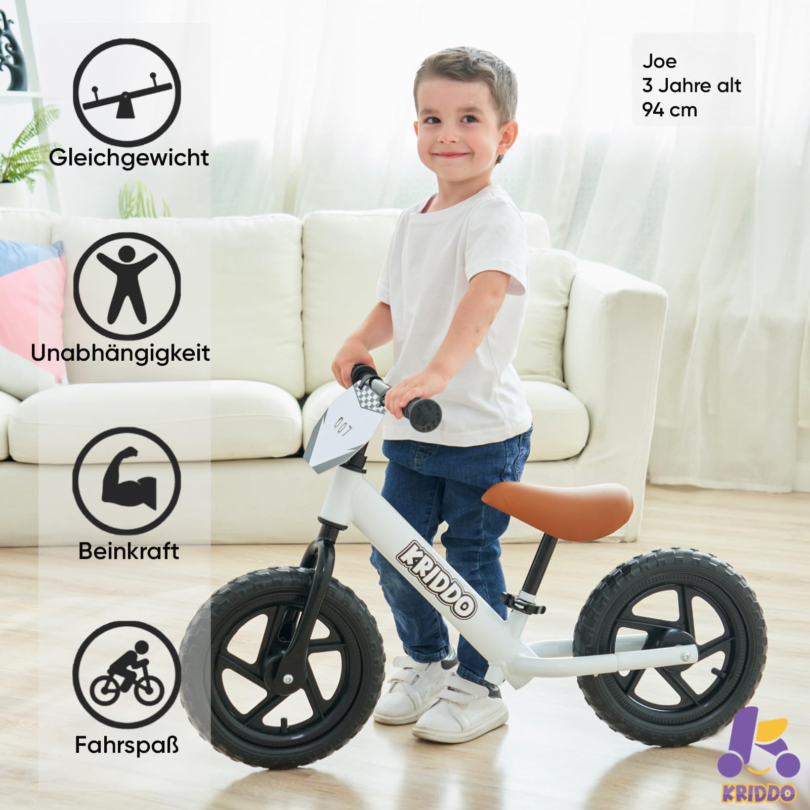 KRIDDO Kinder Laufrad ab 2 Jahren, Lauflernrad Spielzeug für 18 Monate bis 5 Jahre, 12-Zoll mit individualisierbarem Schild, Geschenk Fahrrad Jungs und Mädchen, Baby Balance Bike(2-3 Jahre) | 2 Jahre alt
