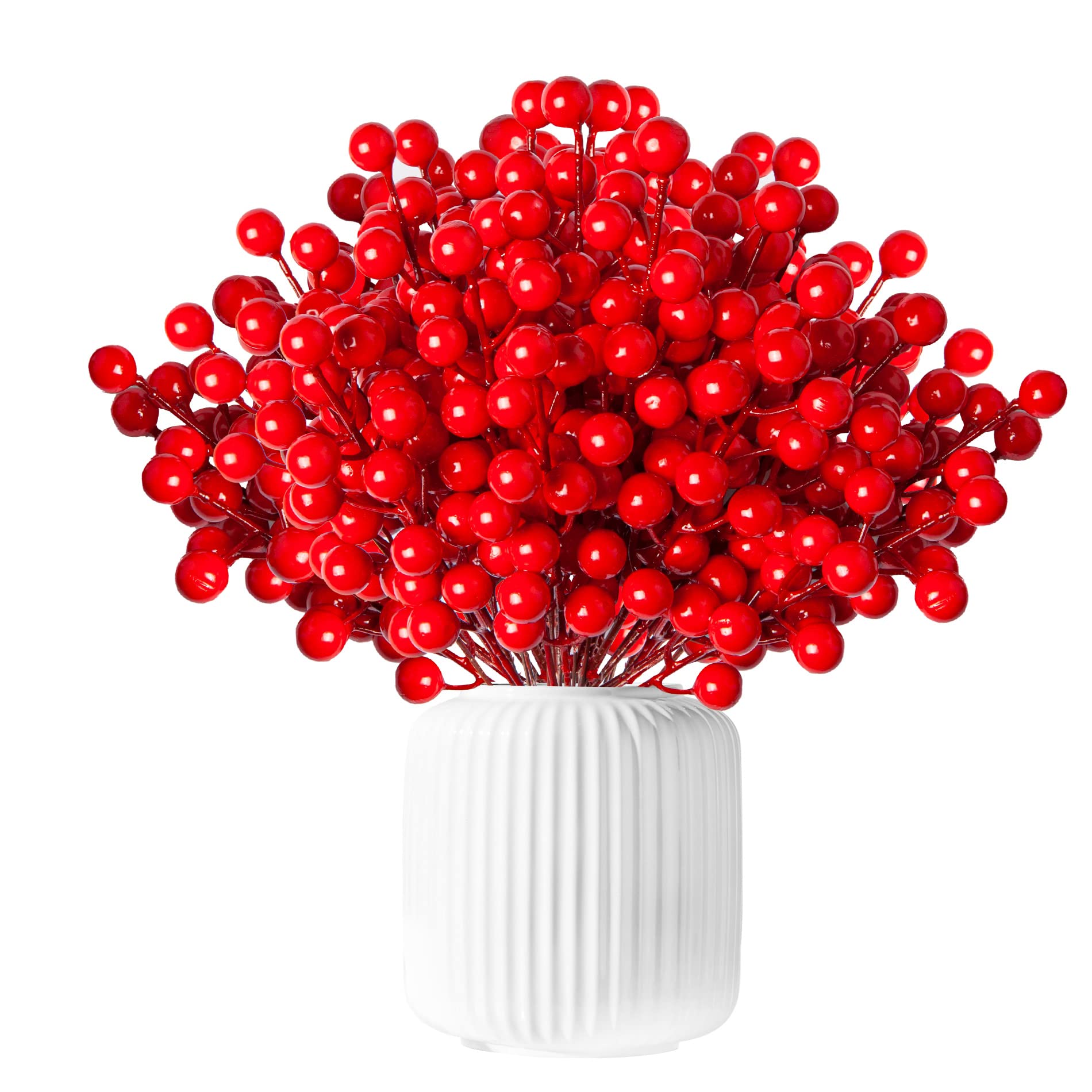 Photo 1 of 24pack Christmas Red Berries for Christmas Tree Decorations, Crafts, Wedding, Holiday Home Decor,7.9in Artificial Burgundy Berries,Christmas Picks for Tree,Holly Berry Stems 24Pack-Short