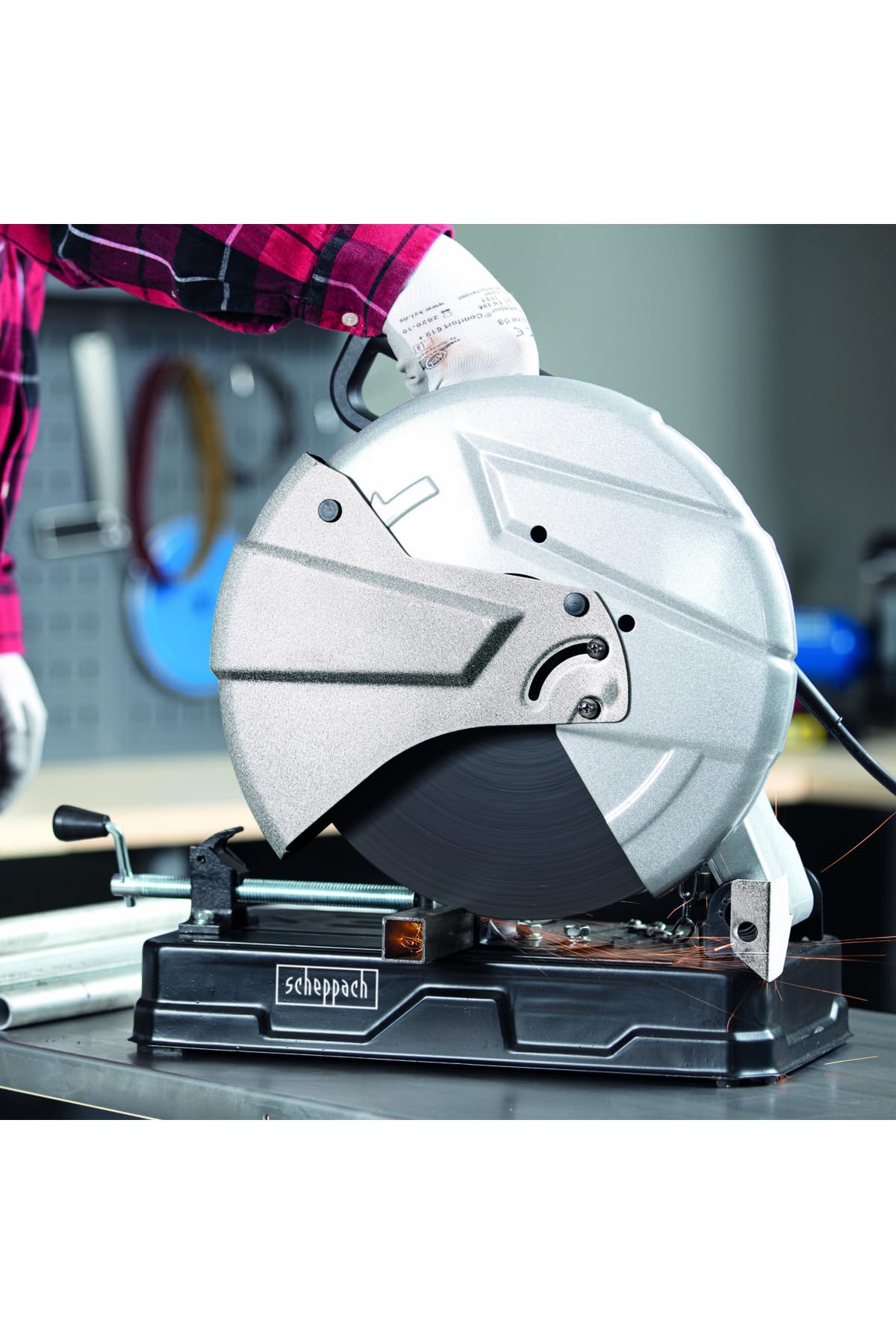 Scheppach Kesme Kesici MT150 Metal Testere Metal Kapptestere | Kesme yüksekliği maks. 115 mm | 230 V 2600 W | 4200 dev/dak-1 | Kesme diski Ø 355 x 25,4 mm | Eğim açısı 0-45°