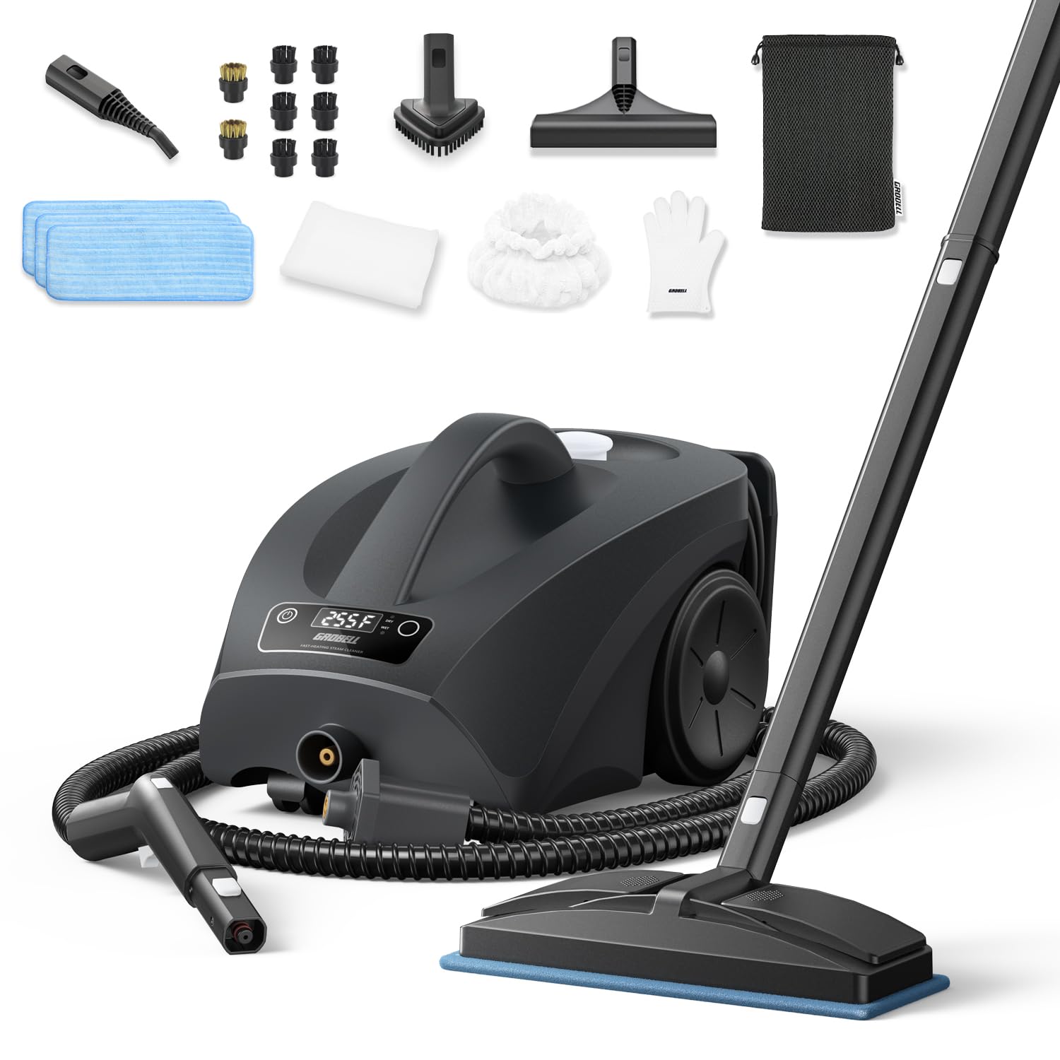 Steam Cleaner: 40s Fast Heating-0.66Gal (2.5L) Large Tank-21 PCS Kit-No Cooling-Refill Anytime-Detachable Hose Steamer Mop for Home Use Car Bed Shower Upholstery Floor Cleaning
