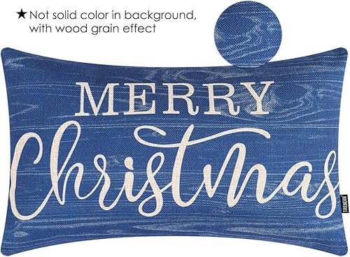 Miniatura 3 de TRENDIN Funda de almohada lumbar de 12 x 20 pulgadas para decoración de invierno, aspecto de grano de madera, funda de almohada de lino PL699TR