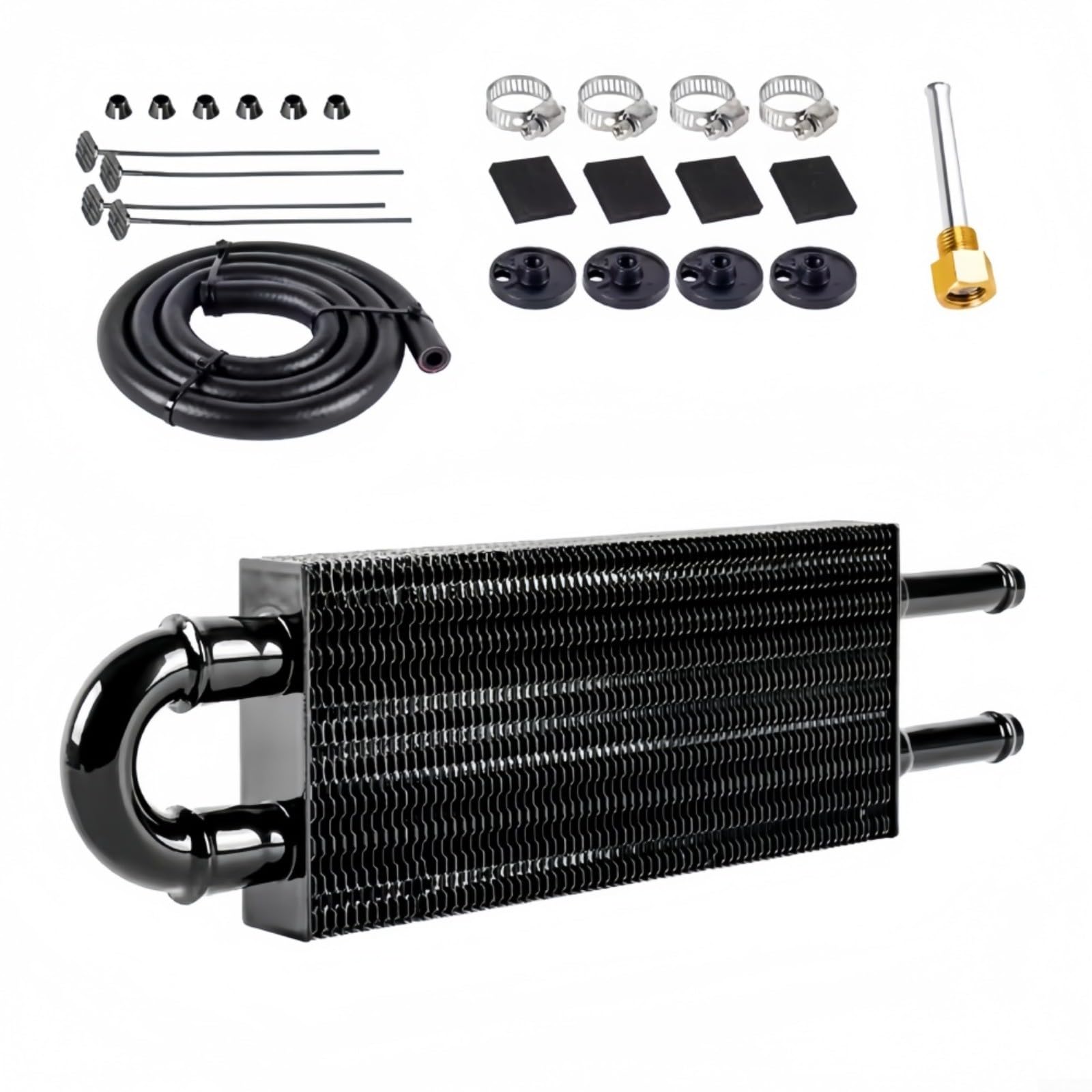 Kit de refroidisseur d'huile à transmission 2 passes de 0,6 cm, alliage d'aluminium pour une dissipation efficace de la chaleur à haute pression et (noir)