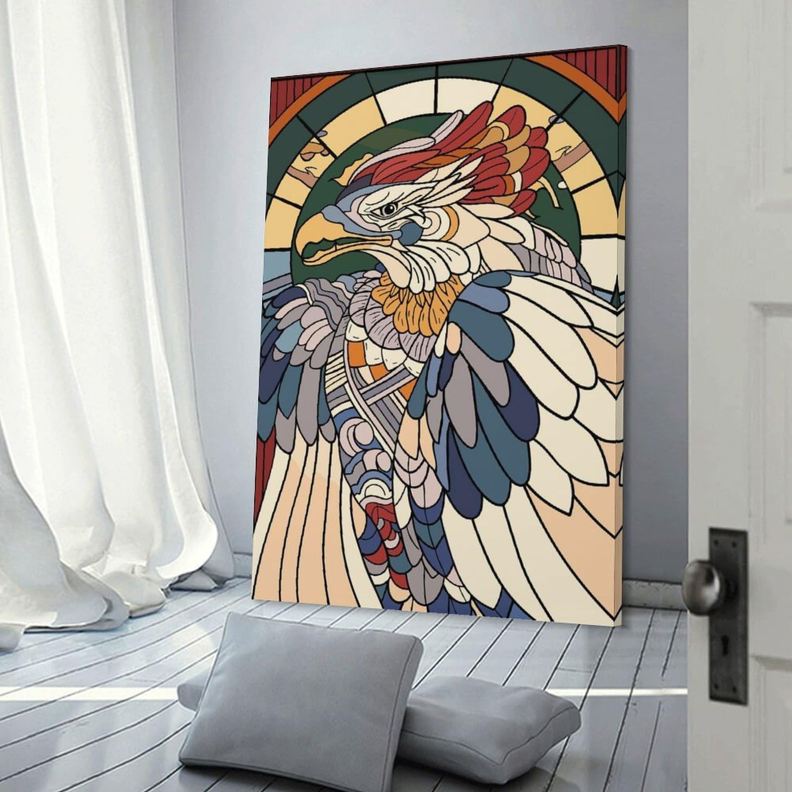 Junmoney Stylized Eagle Stained Glass Art Canvas Art Print 20x30inch(50x75cm), for Bedroom Decor, Cosy Corners Or Studios, An Easy Wall Refresh for Bedrooms