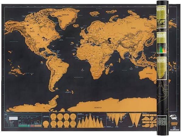 Amazon 世界地図 ポスター スクラッチマップ 面白い 黒色鍍金 旅行の思い出を地図に残せる 世界触れ合い旅行ポスター 世界全図 おしゃれ 明るい色彩 豪華版 ホーム 壁の装飾 地図 文房具 オフィス用品