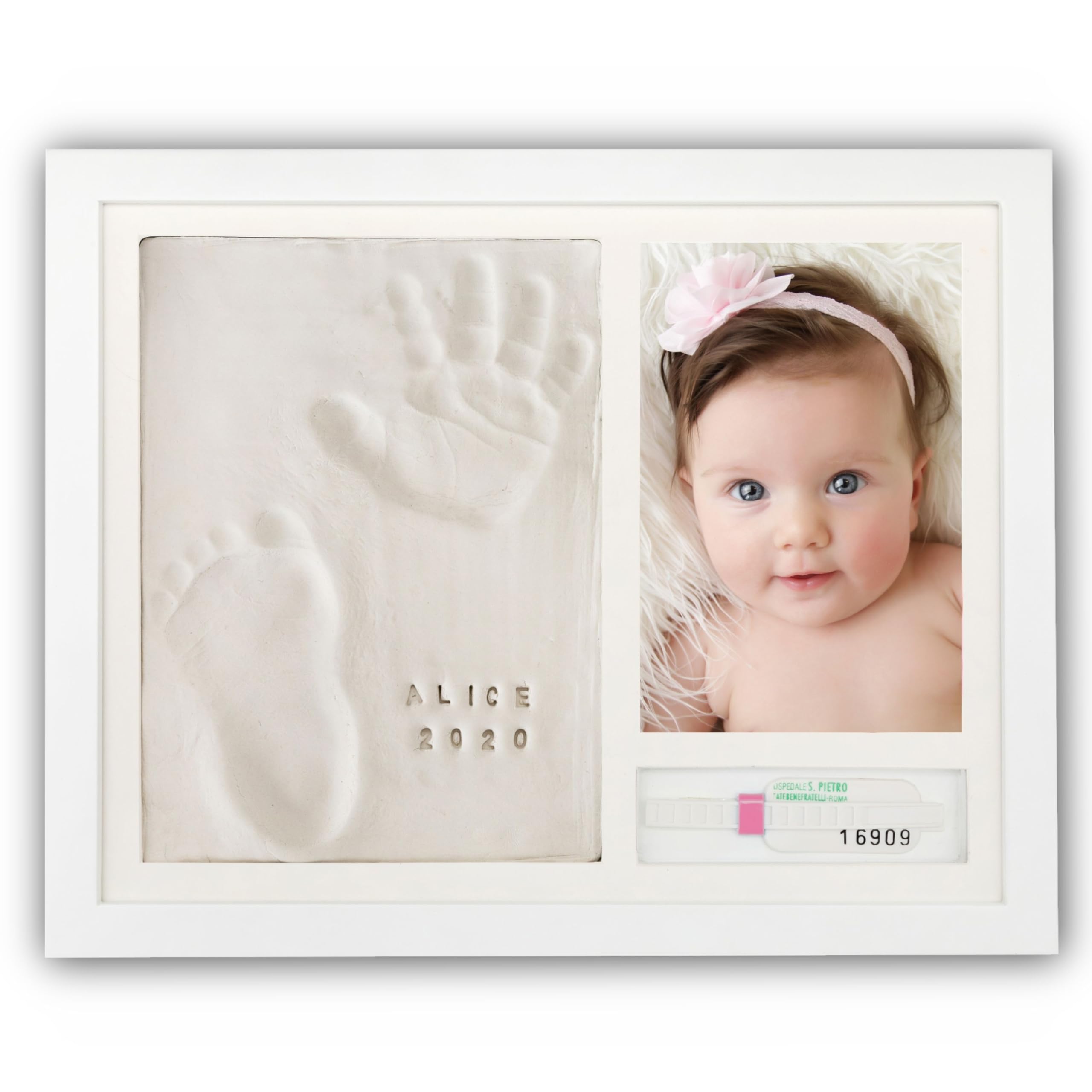 PITI COT Cornice Impronta Mani e Piedi Neonati | Kit Lettere Numeri e Porta Braccialetto Nascita | Regalo Personalizzabile per Lista Nascita Bebè
