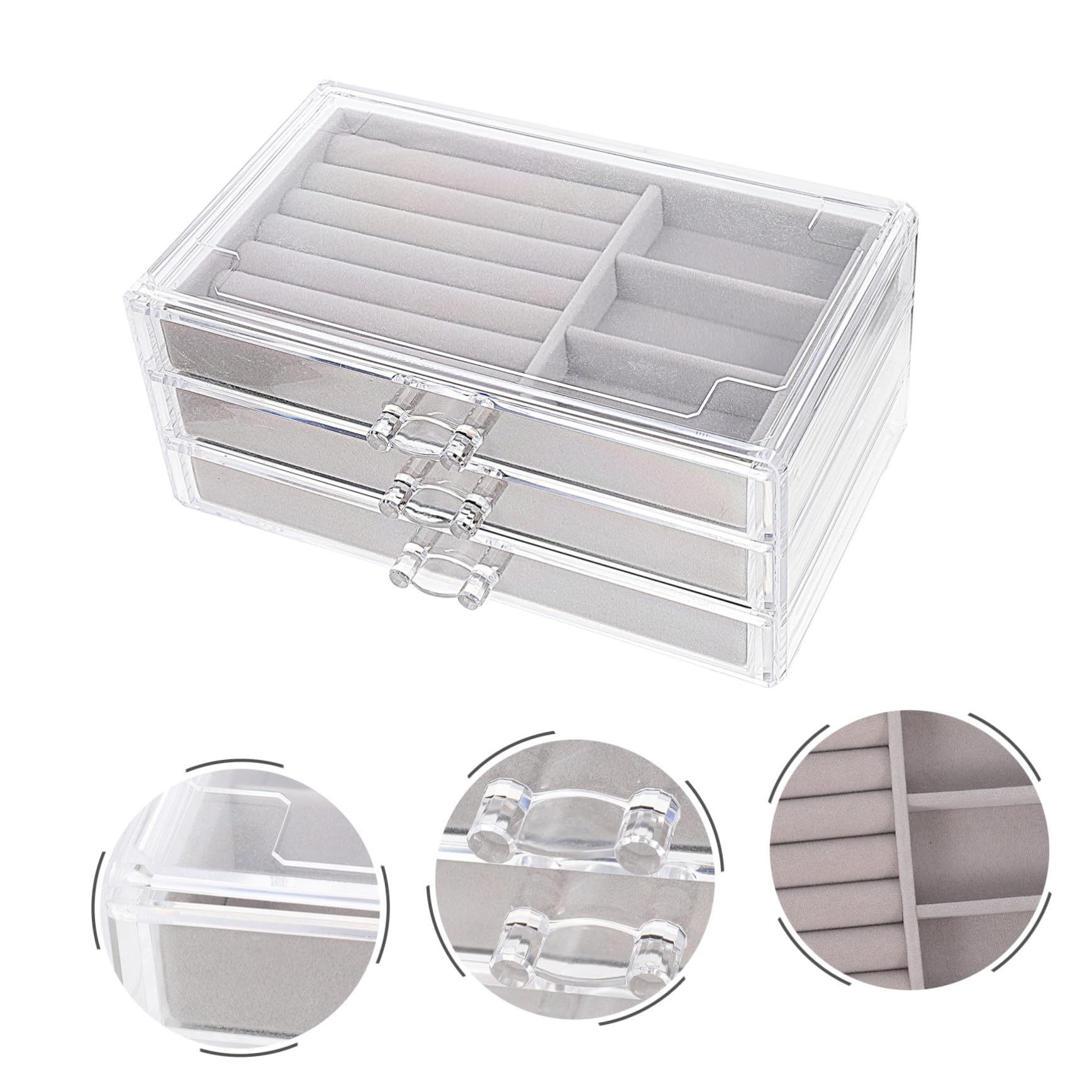 FRCOLOR Scatola Organizer per Gioielli da Armadio Multiuso 3 Cassetti Divisori in Plastica Salvaspazio per Piccoli Oggetti e Accessori in Camera da Letto