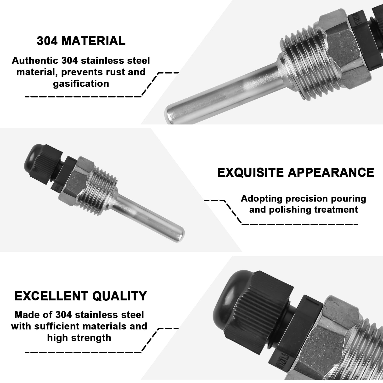 4 pezzi Thermowell, 8 x 50 mm manicotto sommergibile in acciaio inox, filettatura G1/2 pollici per sensore di temperatura, tubo di protezione per sensore di temperatura, tubi di protezione