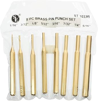 SE 8-Piece Brass Pin Punch Set - Non-Marring, Various Sizes