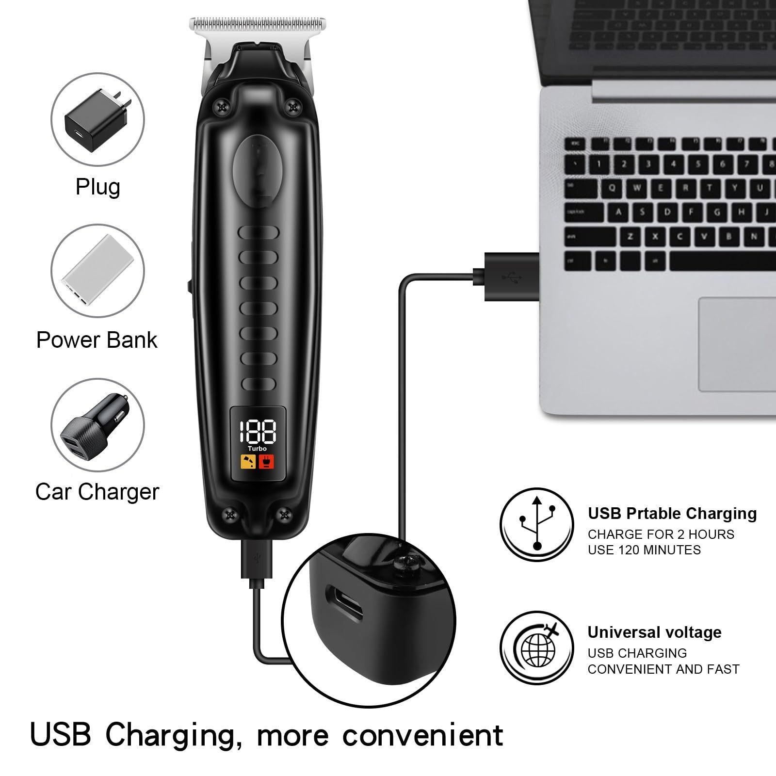 Tosatrice per capelli, Zero Gap Cutter Tagliacapelli Professionale Da Uomo Ricaricabile Tramite USB