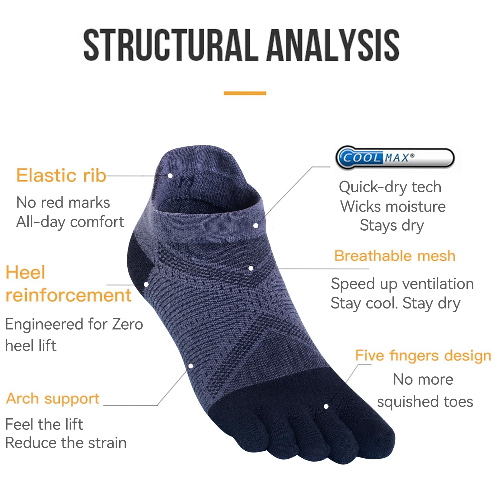 Zehensocken für Frauen Männer Coolmax Laufsocken 5 Fingersocken athletische Zehensocken 3 Paar