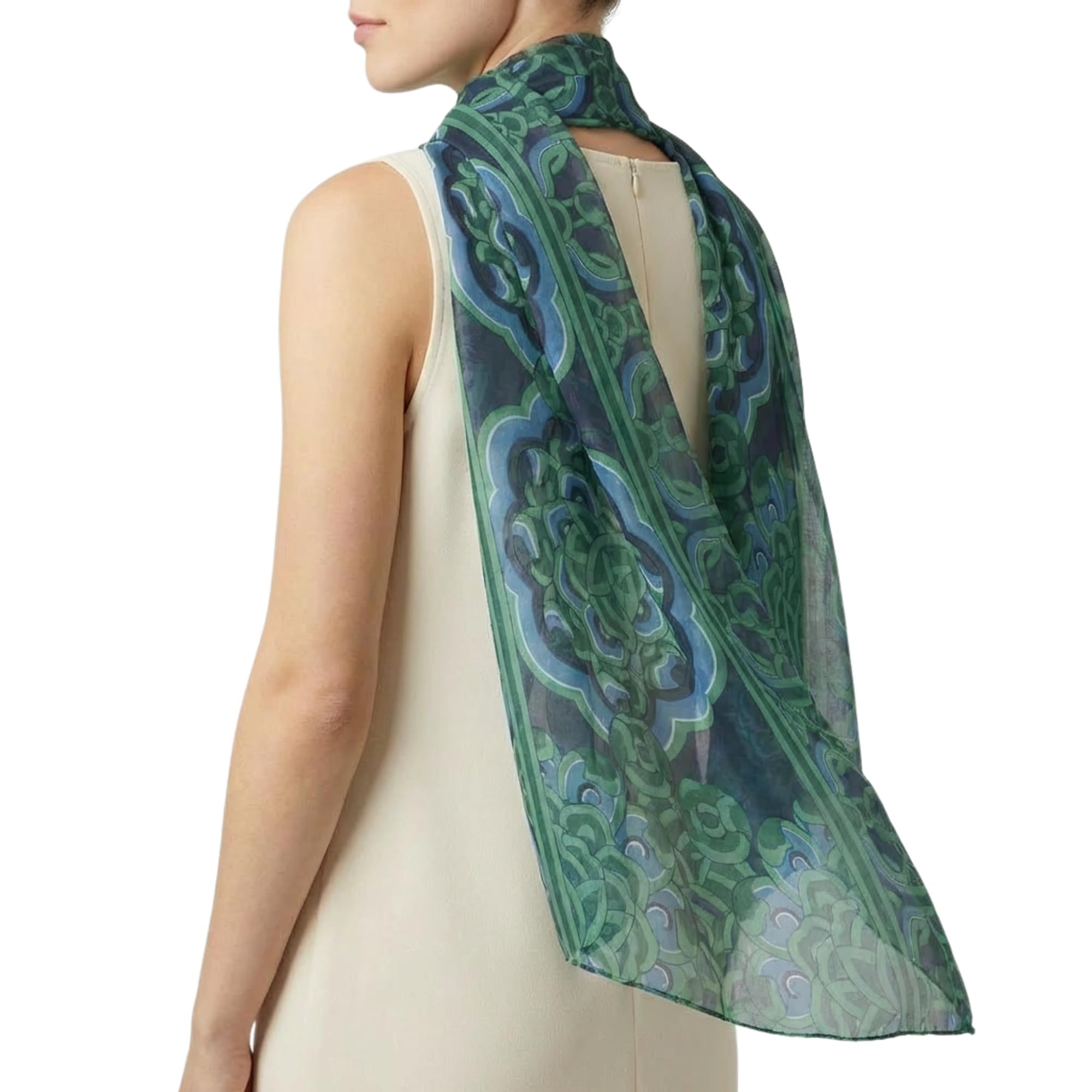 BE:TREND Lafulaful 100% Silk Scarf for Women, Lightweight Long Silk Chiffon Accessory Inspired by Sungnyemun Dancheong Korean Traditional Pattern