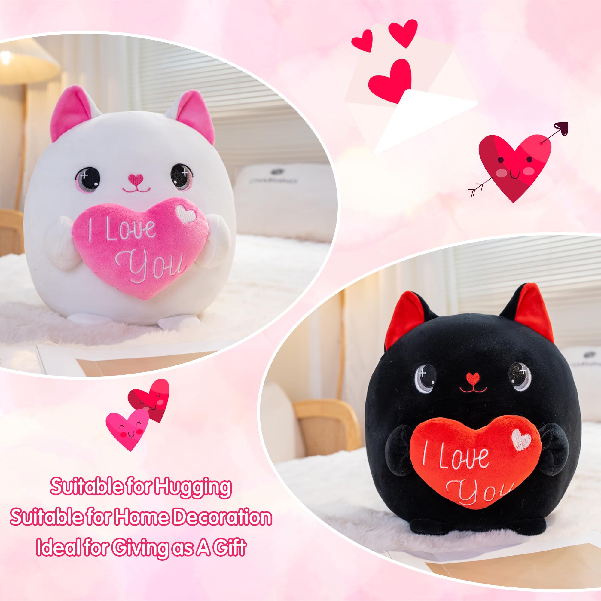 Xfrog Pluszowa zabawka kot 25 cm z sercem Kawaii, przytulanka, czarny kot, pluszak dla dzieci, na urodziny, Walentynki, dla dziewczyny
