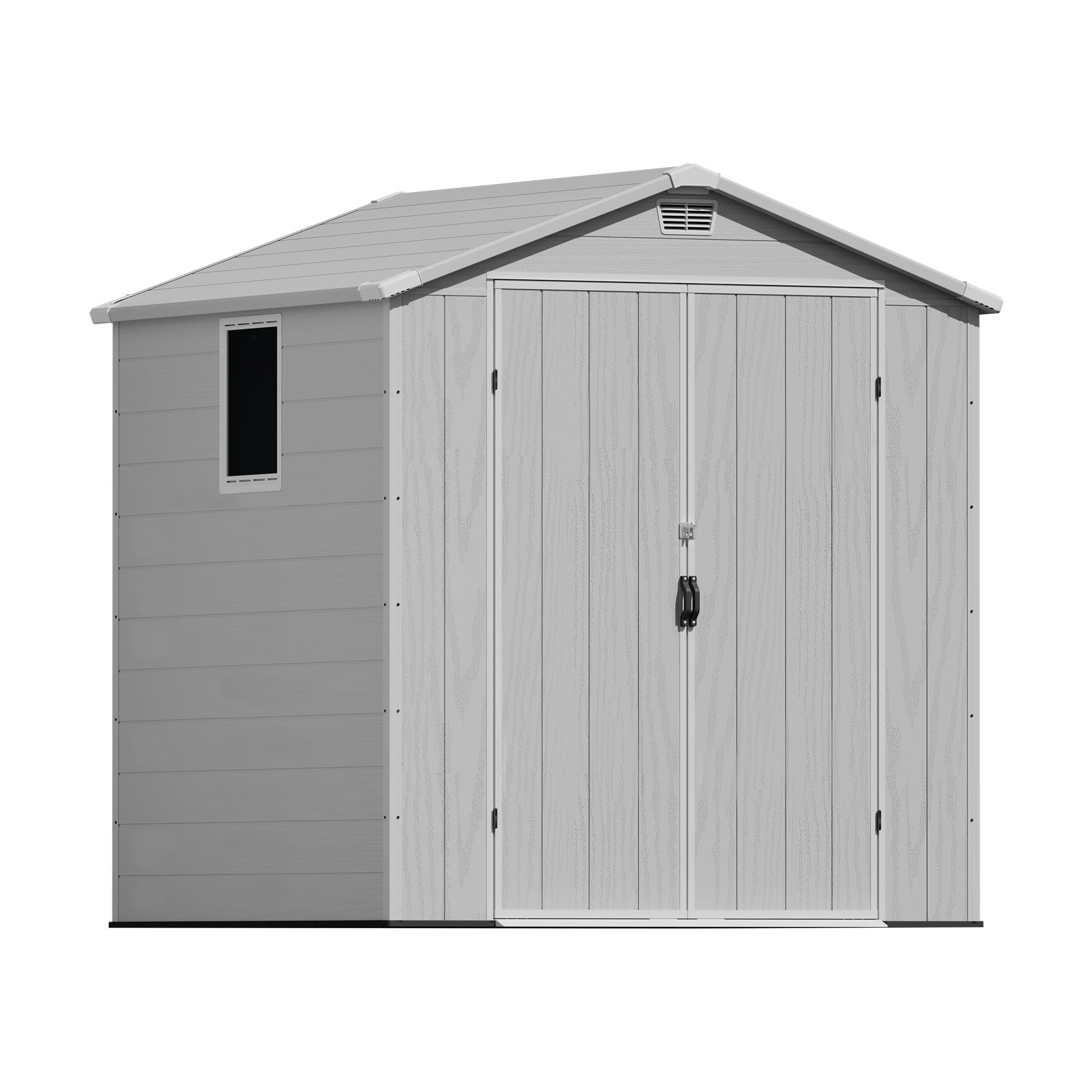 Greesum 6x6FT Plastic Outdoor Storage Shed with Floor, Resin Sheds with Lockable Double Door, All-Weather Tool Sheds with Window and Vents, for Garden, Backyard, Patio, Light Gray