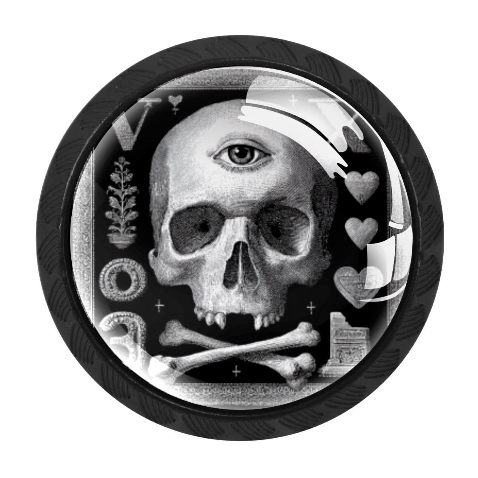 CHENZZZZ 4Pcs Heart Eye Skull and Bones Drawer Knobs Black Cabinet Knobs Cupboard Handles Hardware Round Door Pull Handle for Cabinet Wardrobe Drawer Bedroom Bathroom Furniture