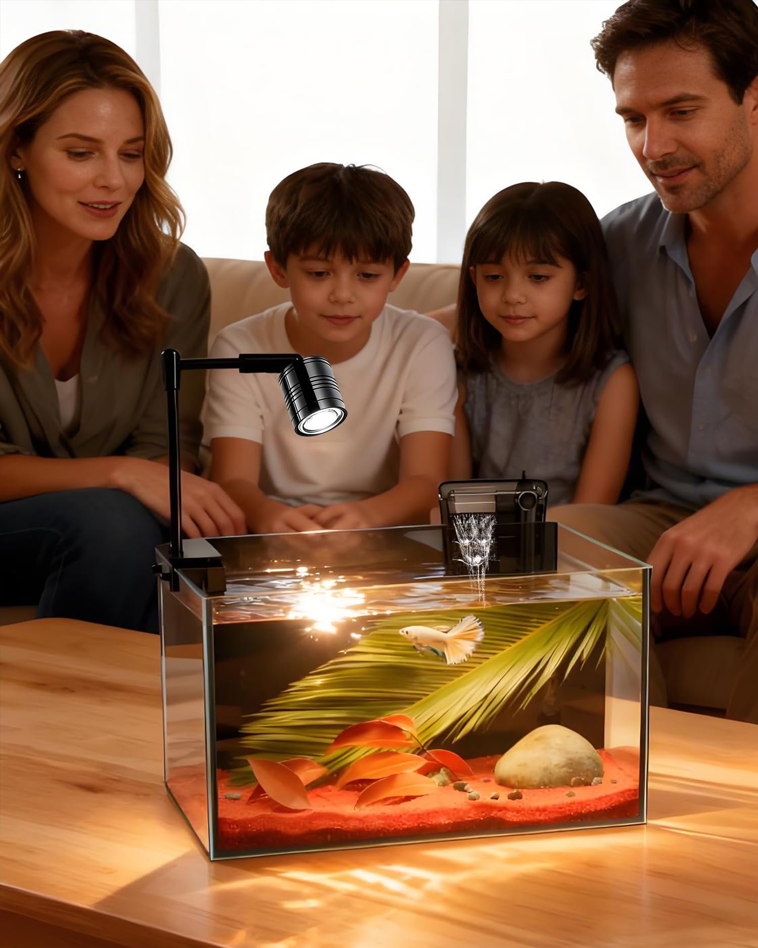 IP134-Acuario de vidrio negro de 3 galones con luz descendente