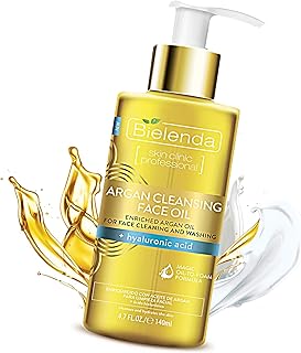 Bielenda Argan Face Oil - Essential Face Treatment Effectively Cleans And Removes Makeup Deeply Moisturizes And Smoothes The Skin Anti-Age Effect - Argan Cleansing Face Oil With Hyaluronic Acid - 140 ml